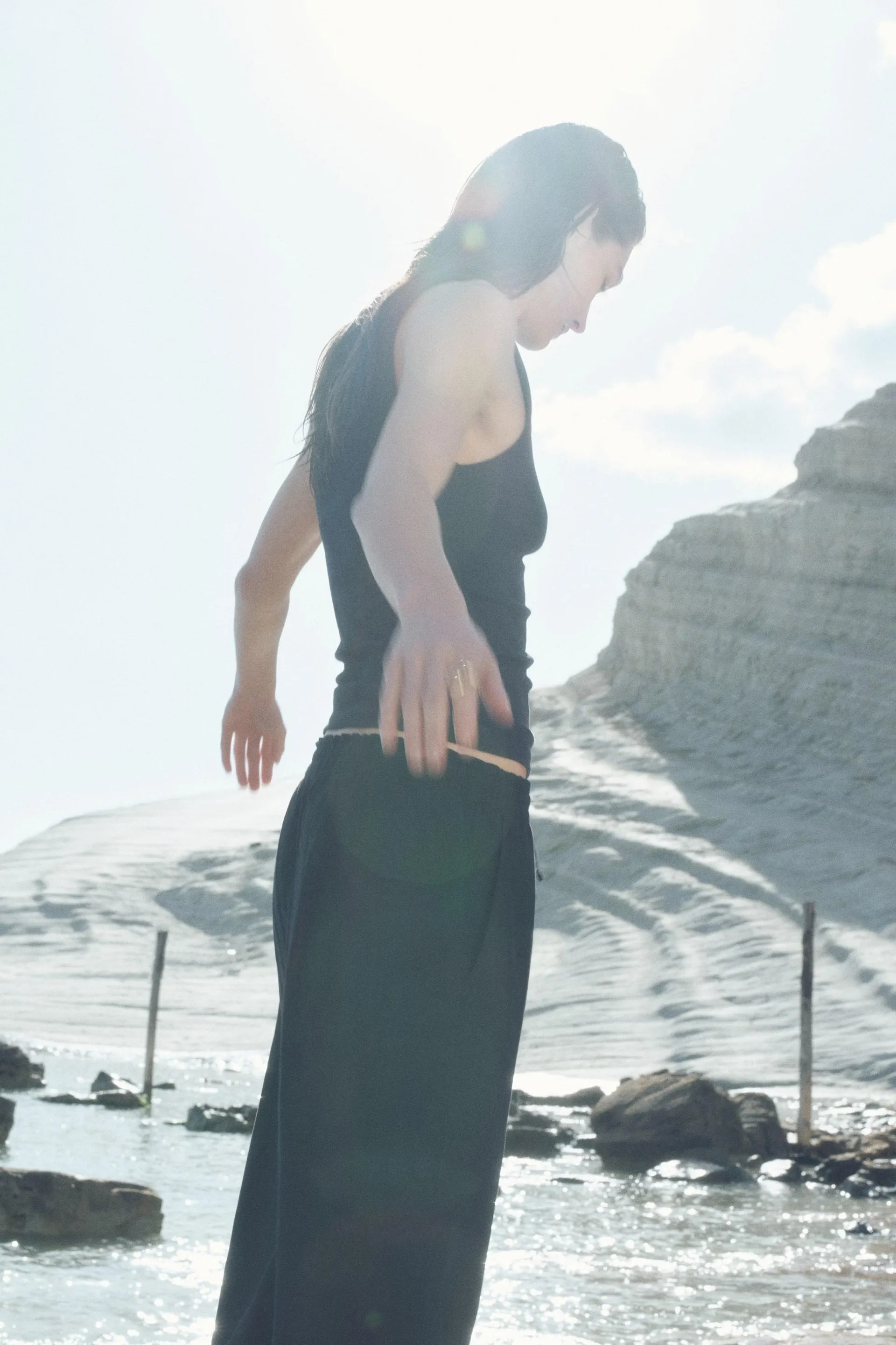 Cropped linen-blend trousers