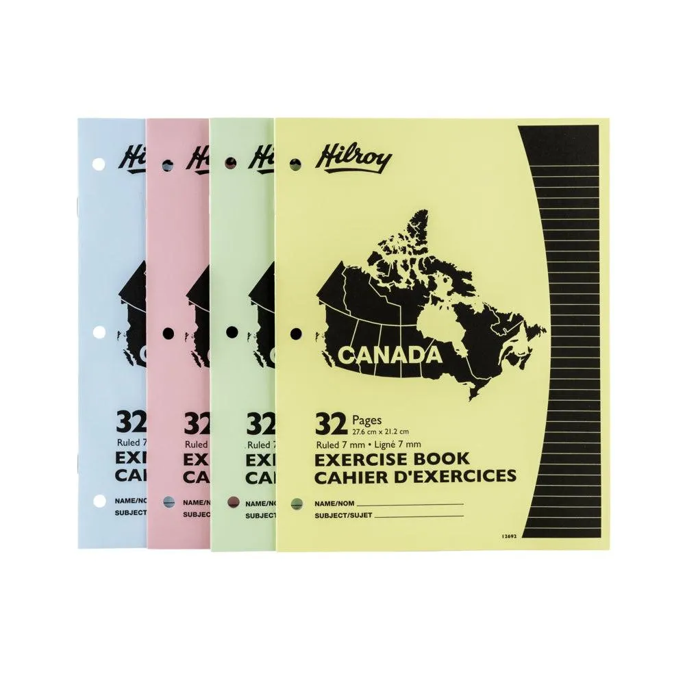 Hilroy - Cahier d'exercices surpiqué, Canada - 10 7/8 po x 7 3/8 po - couleurs variées - paquet de 4