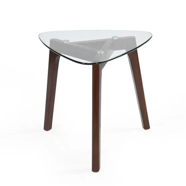 Table d’Appoint style milieu du siècle Homy Casa avec plateau en verre trempé et base en bois massif, brun