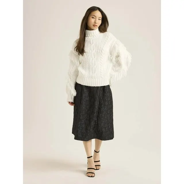 Scoop Women’s and Women's Plus Cable Knit Turtleneck Sweater with Fringe, Midweight, Sizes XS-4X