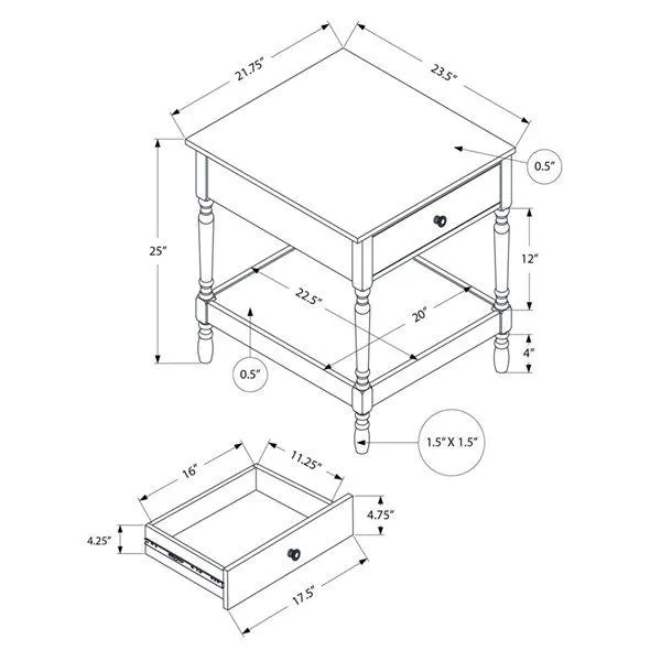 Table d'appoint carrée traditionnelle 24 po à 2 niveaux Monarch Specialties en placage noyer foncé