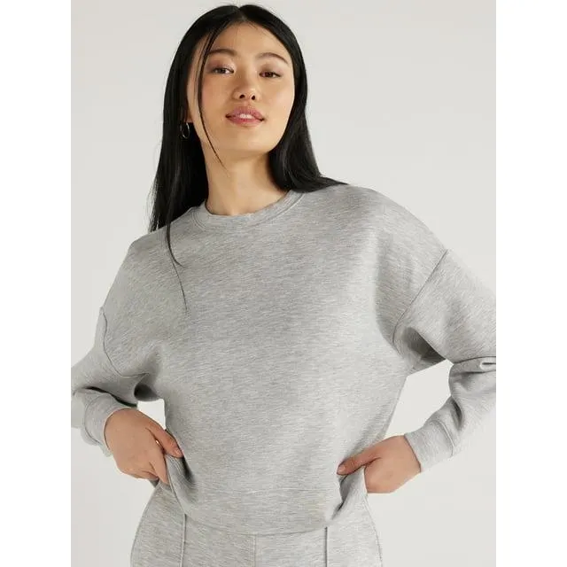Scoop Women's and Women's Plus Ultimate ScubaKnit Cropped Sweatshirt with Drop Sleeves, Size XS-4X