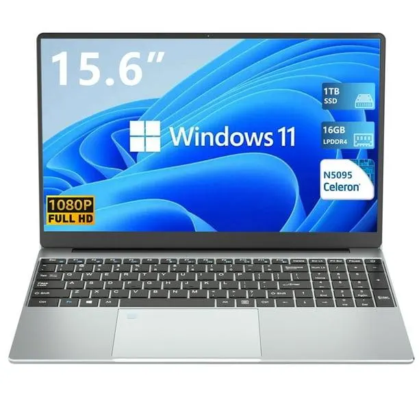 Ordinateur Portable 15.6 Pouces Intel Celeron N5095 16 Go 1 To SSD Windows 11, Clavier Rétroéclairé
