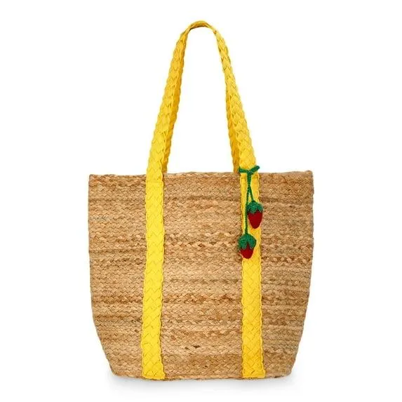 No Boundaries Women's Beach Icons Jute Tote Bag, Golden Yarrow