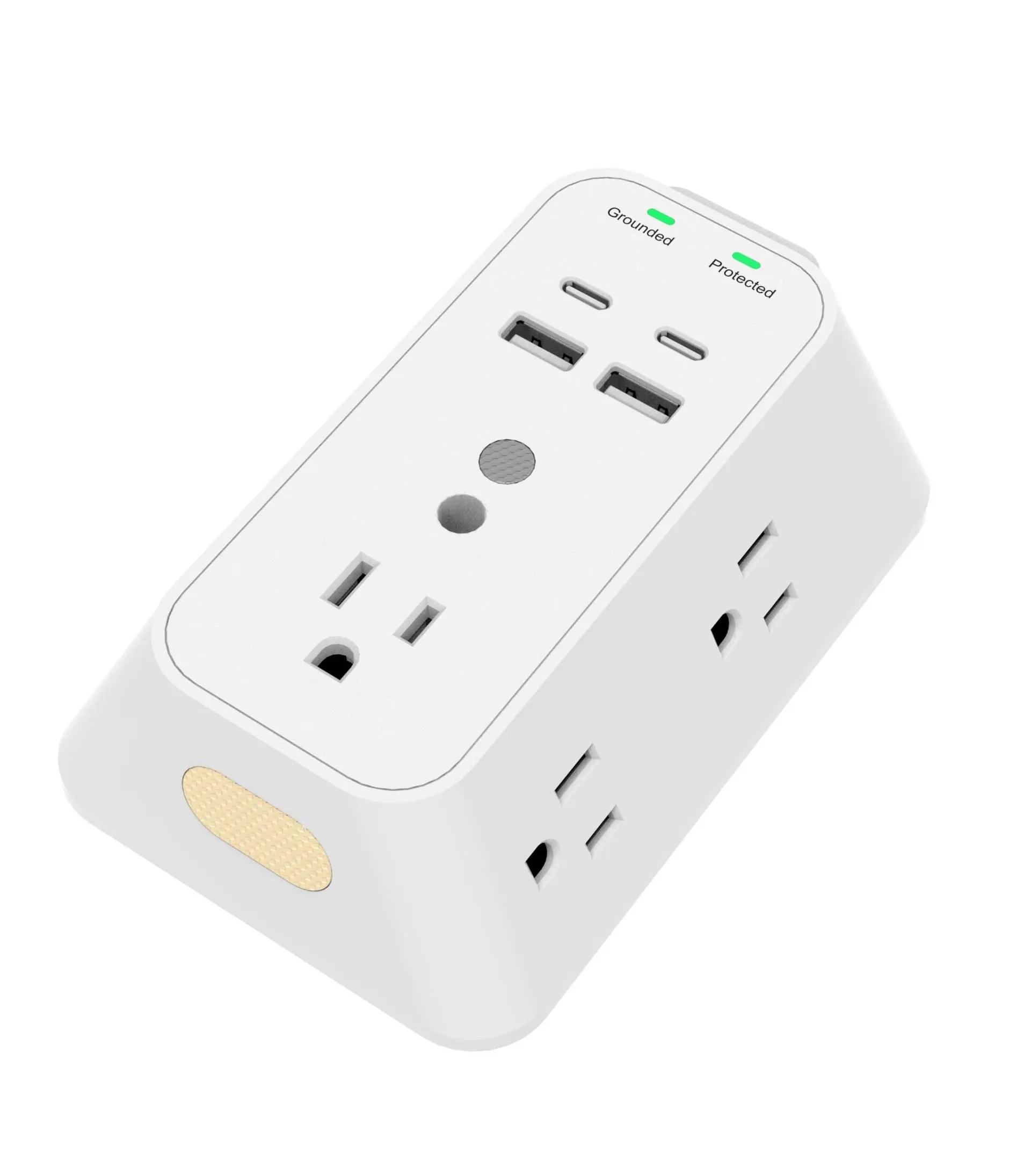 Prise murale à 5 prises avec limiteur de surtension et veilleuse NOMA, 2 ports USB-A et 2 ports USB-C, 980 joules, blanc