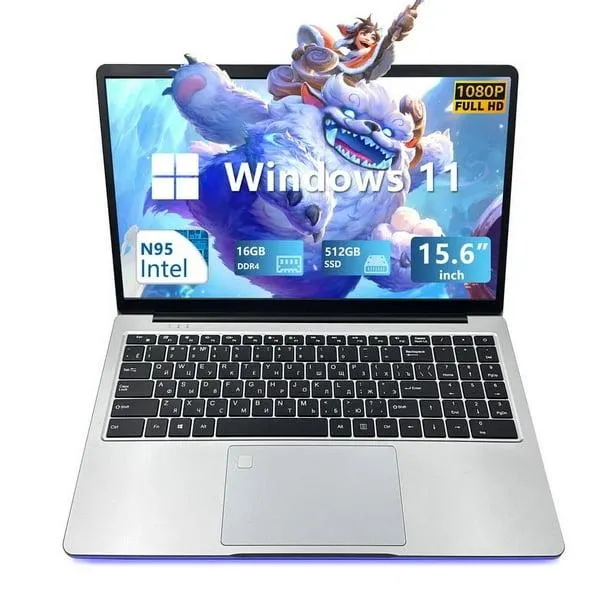 Ordinateur Portable 15,6 Pouces FHD, Intel Alder Lake N95, 16 Go RAM, 512 Go SSD, Clavier Rétroéclairé, Windows 11 Pro