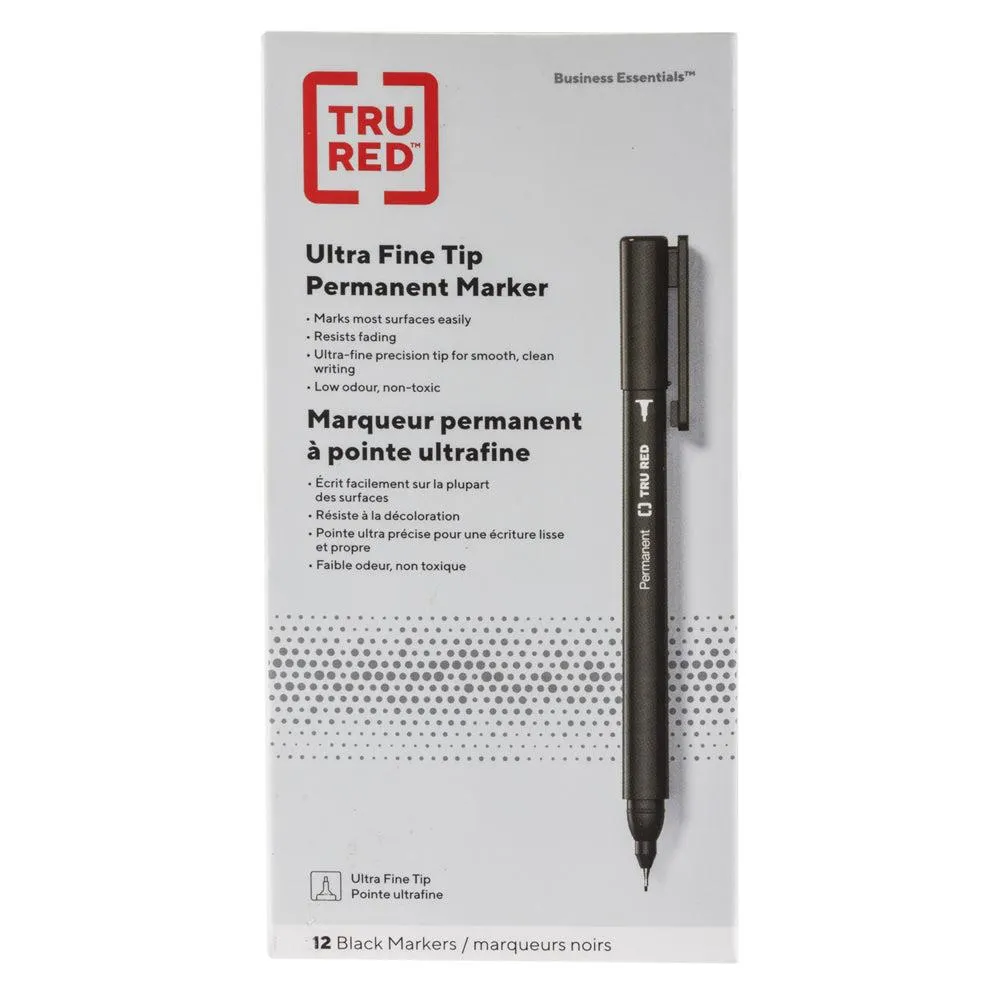 TRU RED - Marqueurs Permanents - Pointe Ultra Fine - Noir - Paquet de 12