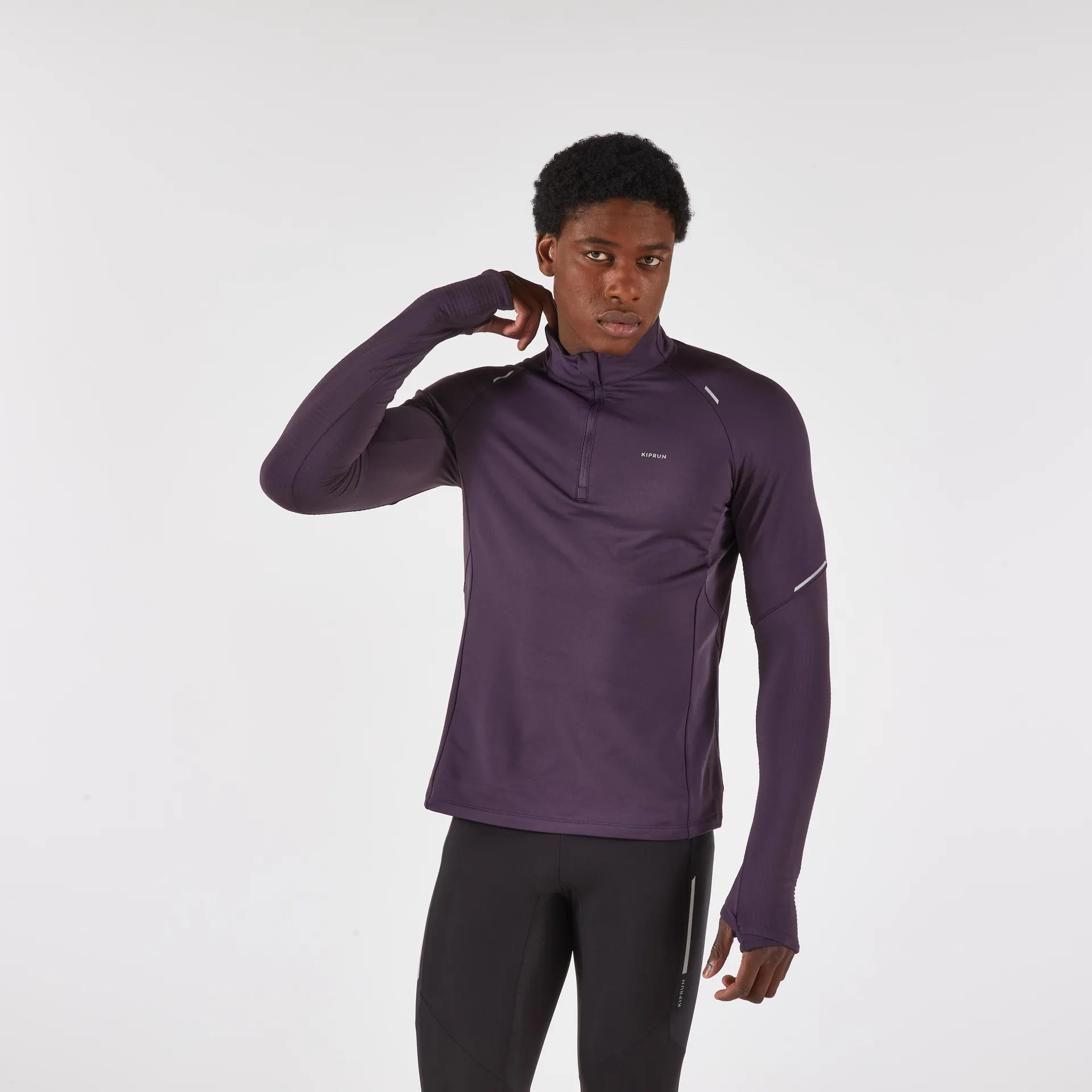 Chandail de course à manches longues chaud avec demi-zip homme, Run 500