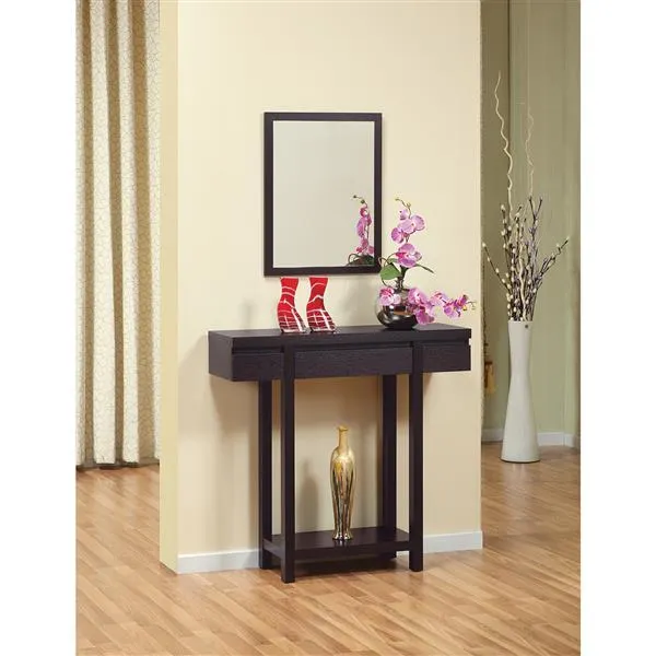 Table console avec rangement, 11 po x 34 po, bois, cerise foncée