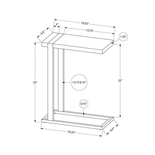 Table rectangulaire en forme de C composite par Monarch Specialties, composite gris