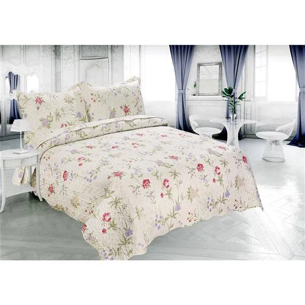 Ensemble de courtepointe florale Marina Decoration rouge, mauve et crème pour grand lit et lit à deux places, 3 mcx