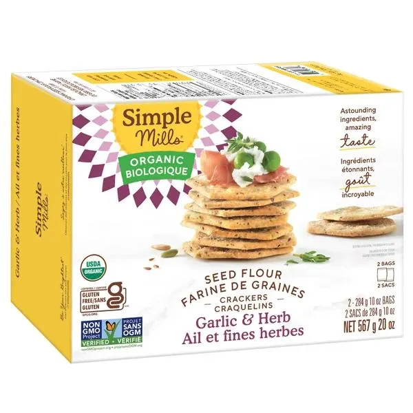 Simple Mills Organic Seed Flour Crackers, Garlic & Herbs, 2 × 284 g