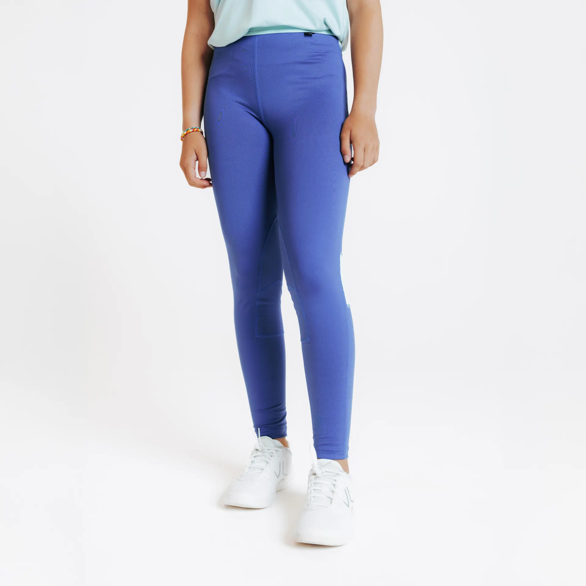 Legging équitation léger enfant - 100 bleu comète / vert céladon