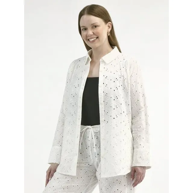 Free Assembly Women's Cotton Eyelet Coverup Tunic Shirt, Sizes XXS-XXL