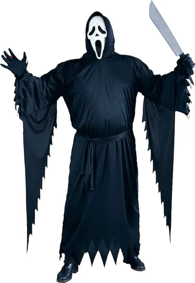 Men's Scream Ghost Face Black Outfit with Mask Halloween Costume, Assorted Sizes