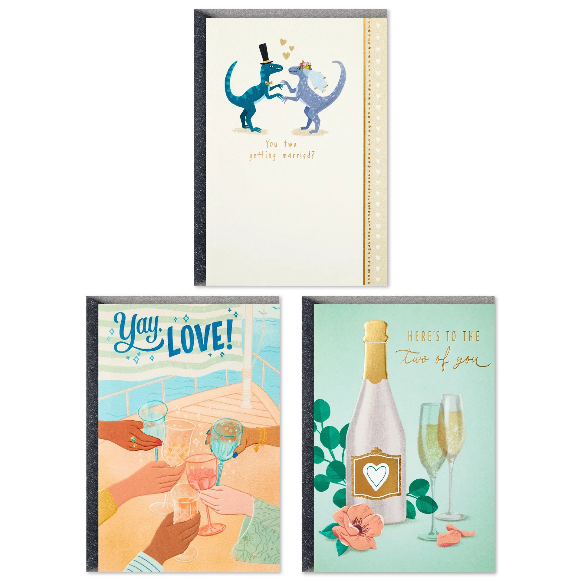 Hallmark Wedding Cards, Bridal Shower Cards, Engagement Cards Assortment, Yay Love (Pack of 3 Cards with Envelopes)