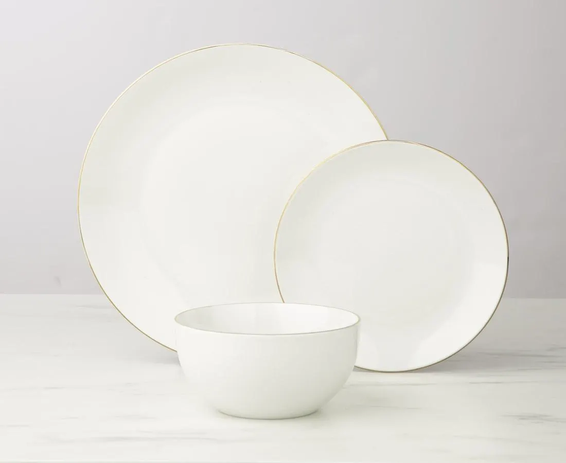 Imperial 12-Pc Dinnerware Set par Safdie, White with Gold Rim