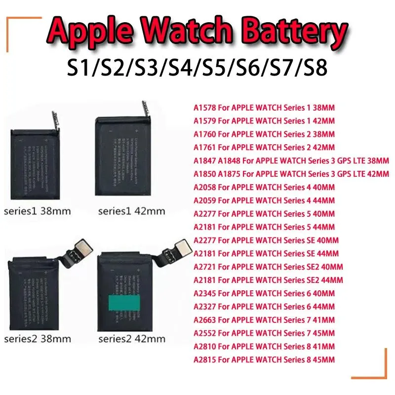 1pcs Original Battery for Apple Watch Series 1 2 3 4 5 SE 6 7 8 iWatch Batteria S1 S2 S3 LTE S4 S5 S6 S7 S8 38/40/42/44/41/45 mm