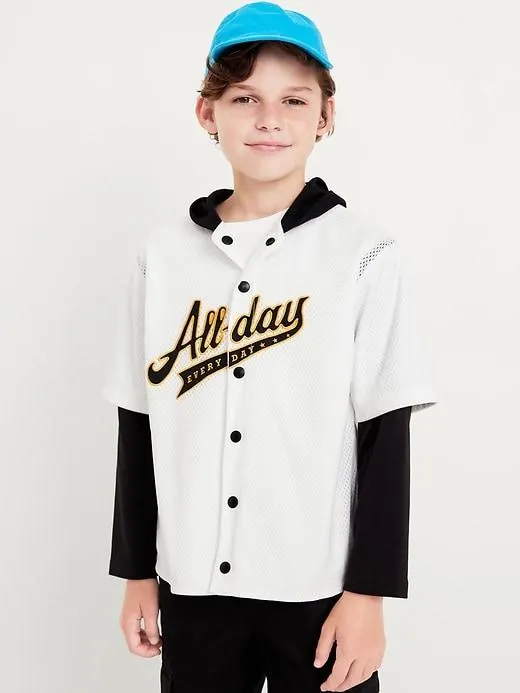 2-In-1 Long-Sleeve Snap-Front Hooded Jersey for Boys