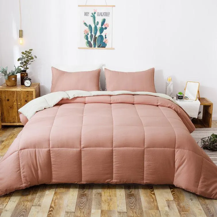 All Season Down Alternative Quilted Comforter Set-Reversible Bedding Set-Machine Washable