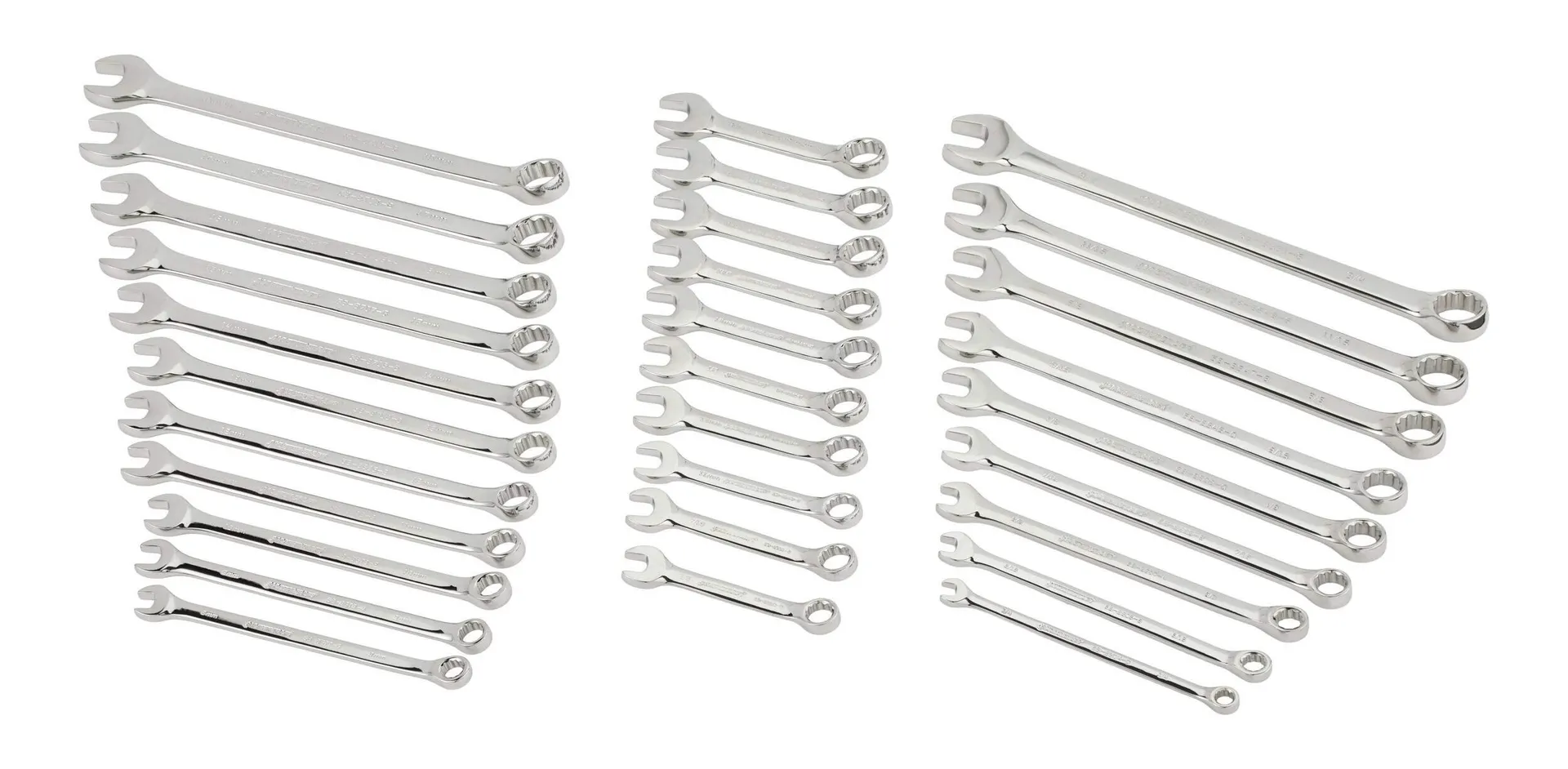 Mastercraft Combination Wrench Set, 30-pc, Stubby/Standard Sizes, SAE/Metric, Nickel-Chrome Plating