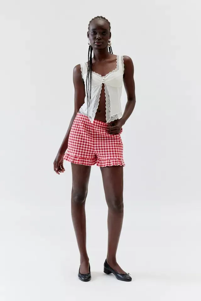 Urban Renewal Remnants Gingham Ruffle Pull-On Short