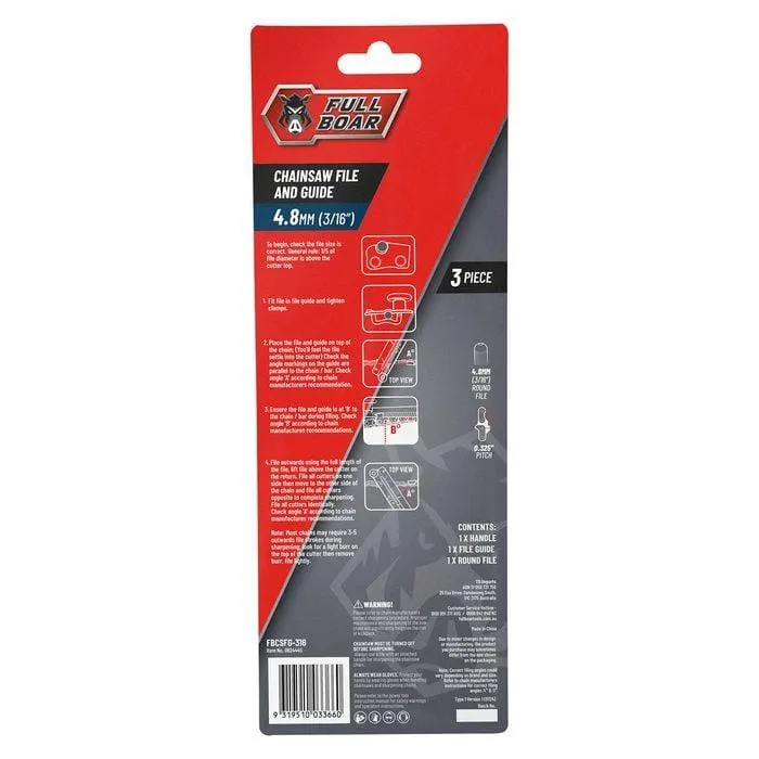 Full Boar 4.8mm (3/16") Chainsaw File and Guide