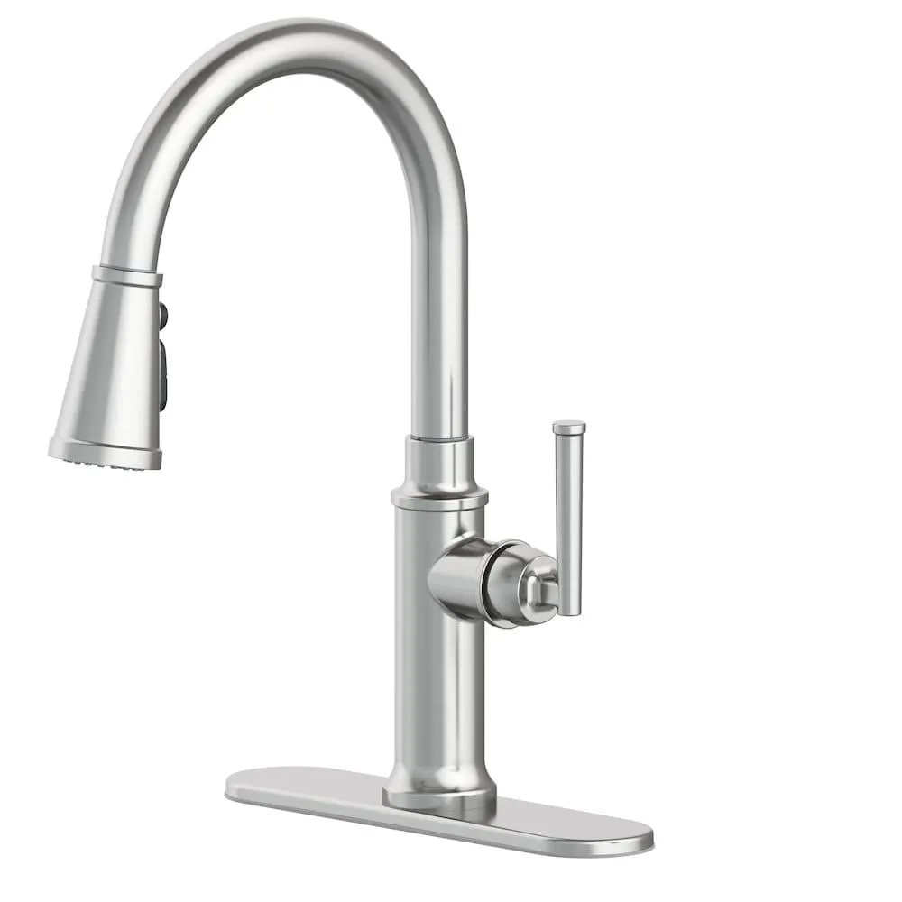 Oswell Single Handle 3-Function Spray Head Pull-Down Kitchen Faucet in Stainless Steel