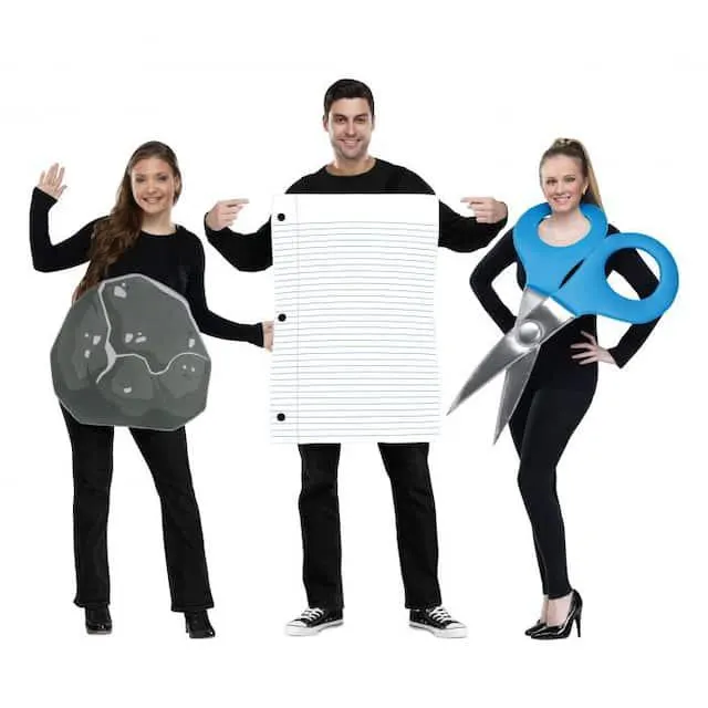 Adult Black/White/Blue Rock Paper Scissor Couples Halloween Costume, One Size
