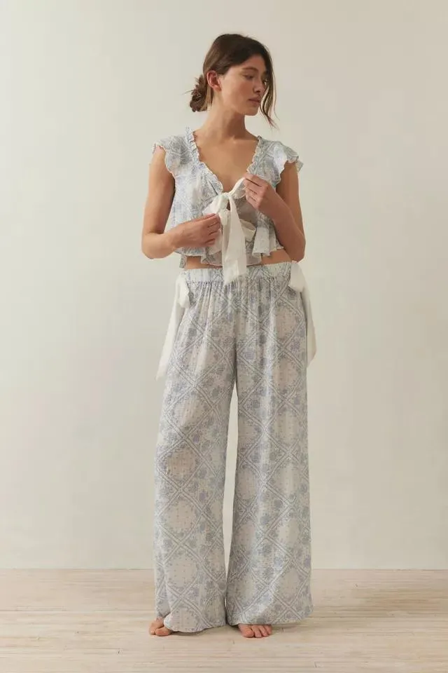 Out From Under Pretty PJ Tie-Front Top