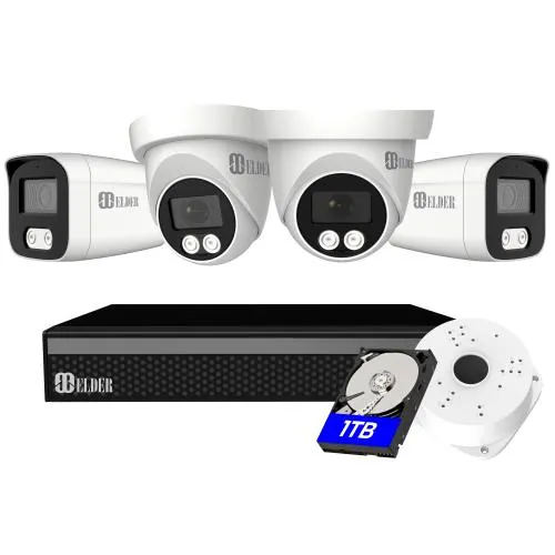 【2025 New】Elder 4K Security Camera System Spotlight, 4-Camera DVR Surveillance Kit Outdoor DIY Wired 1TB Audio Color Night Vision, Home Security Camera System