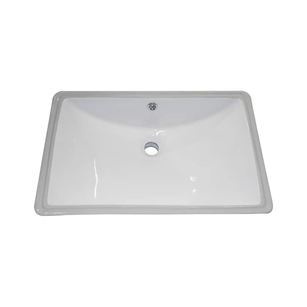 Ceramic 22 inch x 14 inch Square Undermount Basin in Gloss White