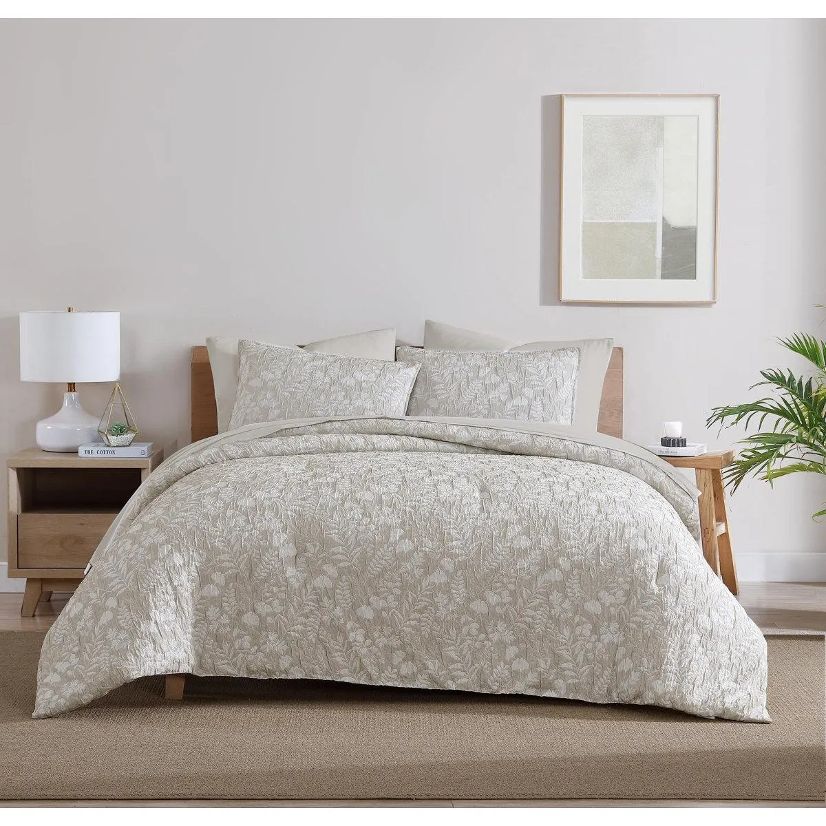 Turning Leaf Neutral Woven Matelasse Crinkle Jacquard Comforter Set