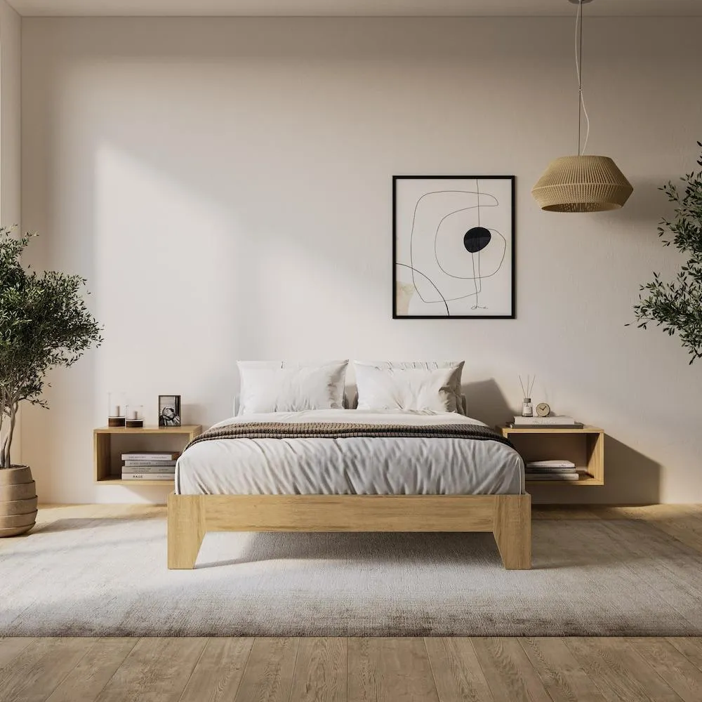 Aiko Full Size Modern Oak Finish Platform Bed Frame