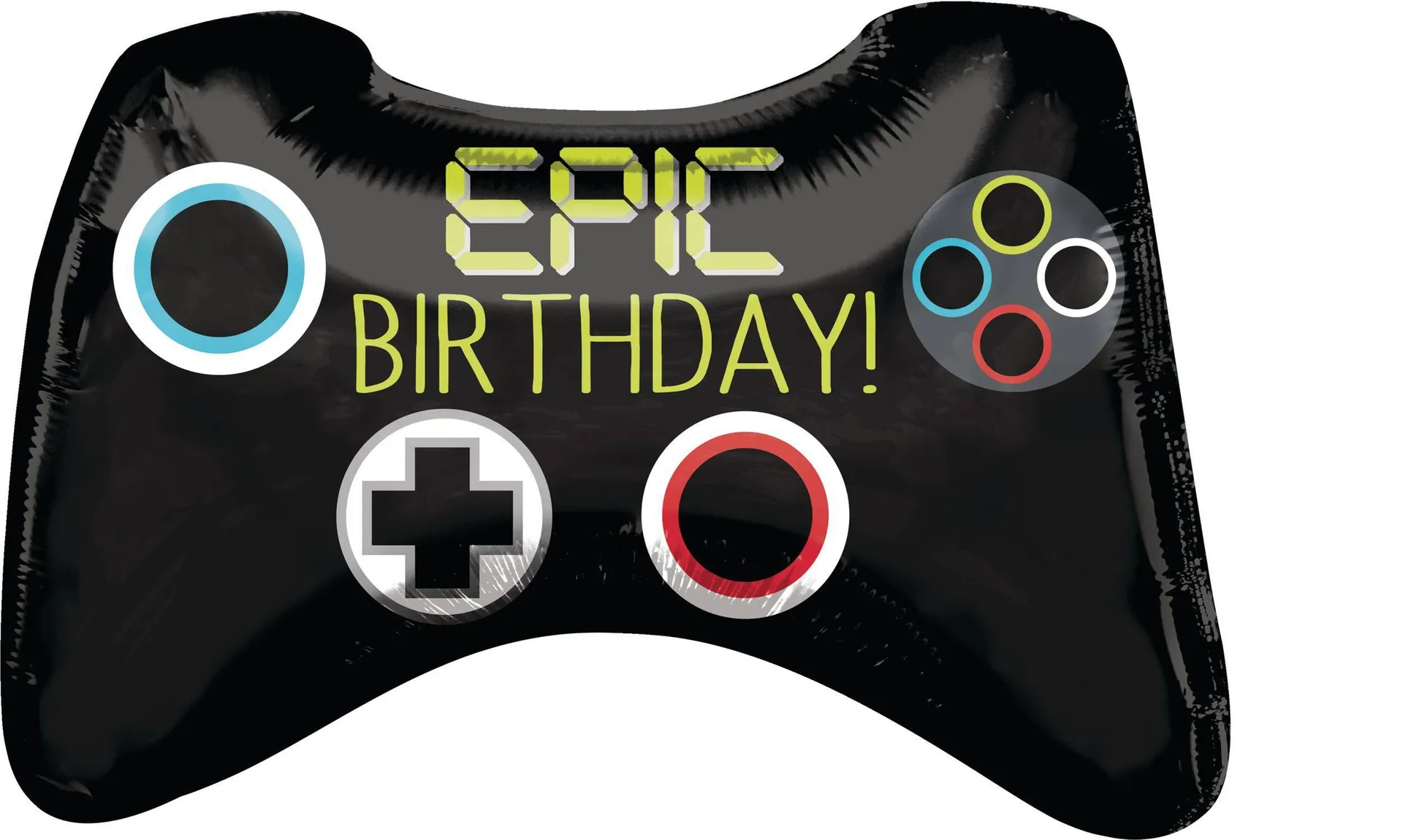 Level Up "Epic Birthday" Game Controller Satin Foil Balloon, Black, 32-in, Helium Inflation & Ribbon Included for Birthday Party