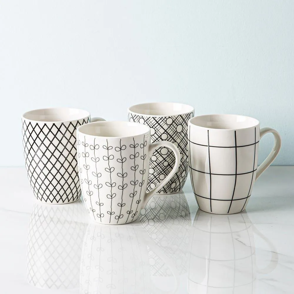 KSP Graphic 'Plaid' Mug - Set of 4 (Black/White)