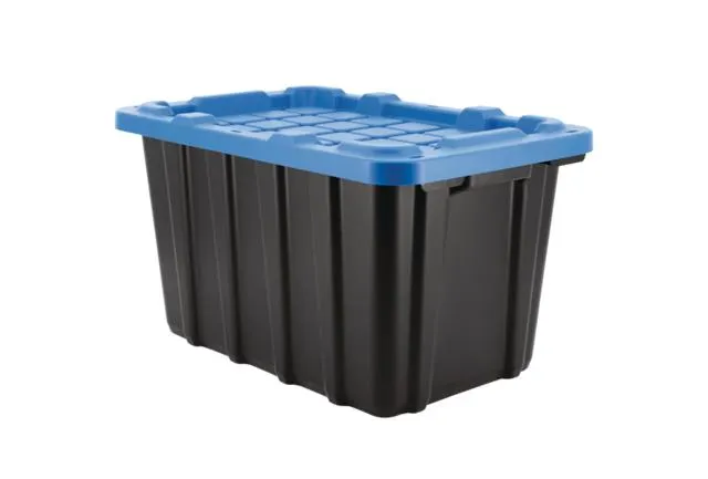 Mastercraft Heavy Duty Stackable Storage Box with Lid, 45-L, Black/Blue