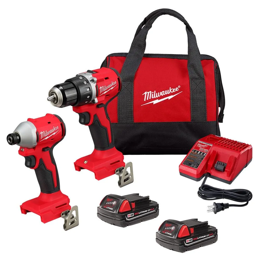 M18 18V Li-Ion Brushless Cordless Compact Drill/Impact Combo Kit (2-Tool) w/ (2) 2.0 Ah Batteries