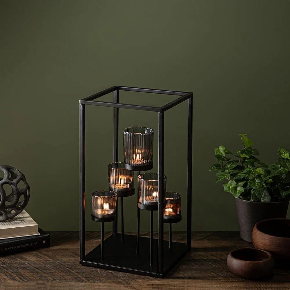 KSP Elevate '5-Lite' Iron Candleholder 17" H (Black/Smoke)