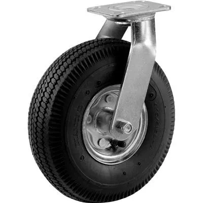 8-Inch Pneumatic Caster Wheel, Swivel Plate, Steel Hub with Ball Bearings, 5/8-Inch Bore Centered Axle