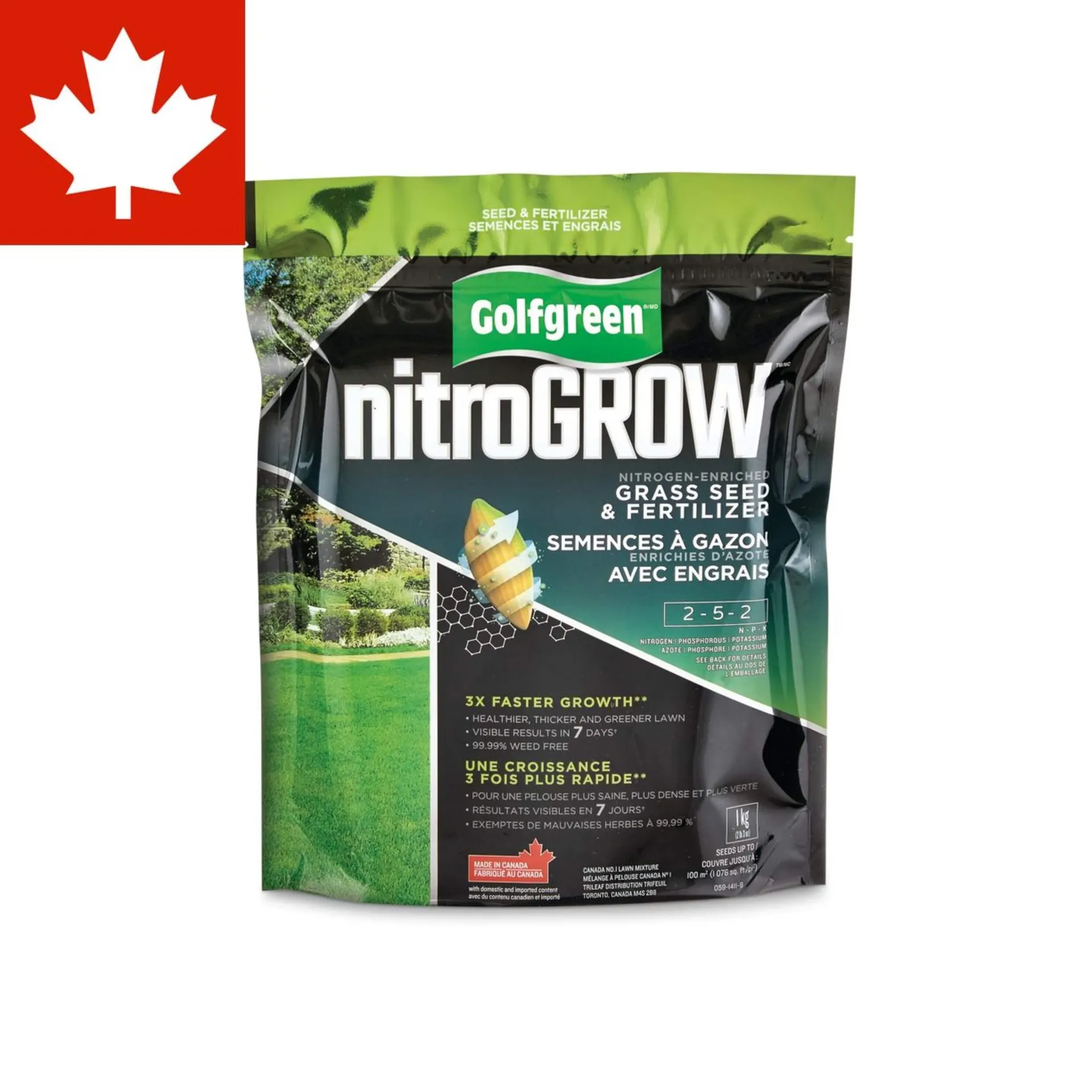 Golfgreen NitroGROW Nitrogen-Enriched Grass Seed & Fertilizer Mix, 2-5-2, 1-kg