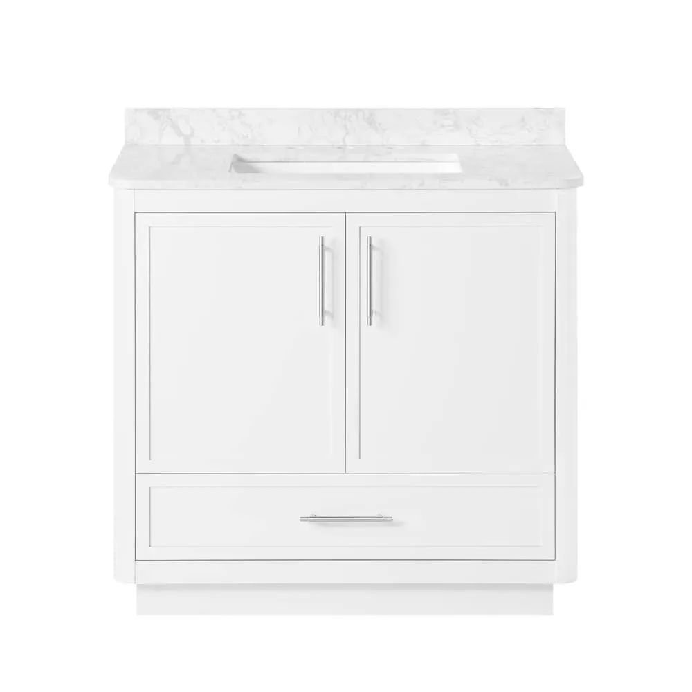 Faraday 36-inch W x 19-inch D White Wood Single Undermount Sink Bathroom Vanity with White Cultured Marble Countertop