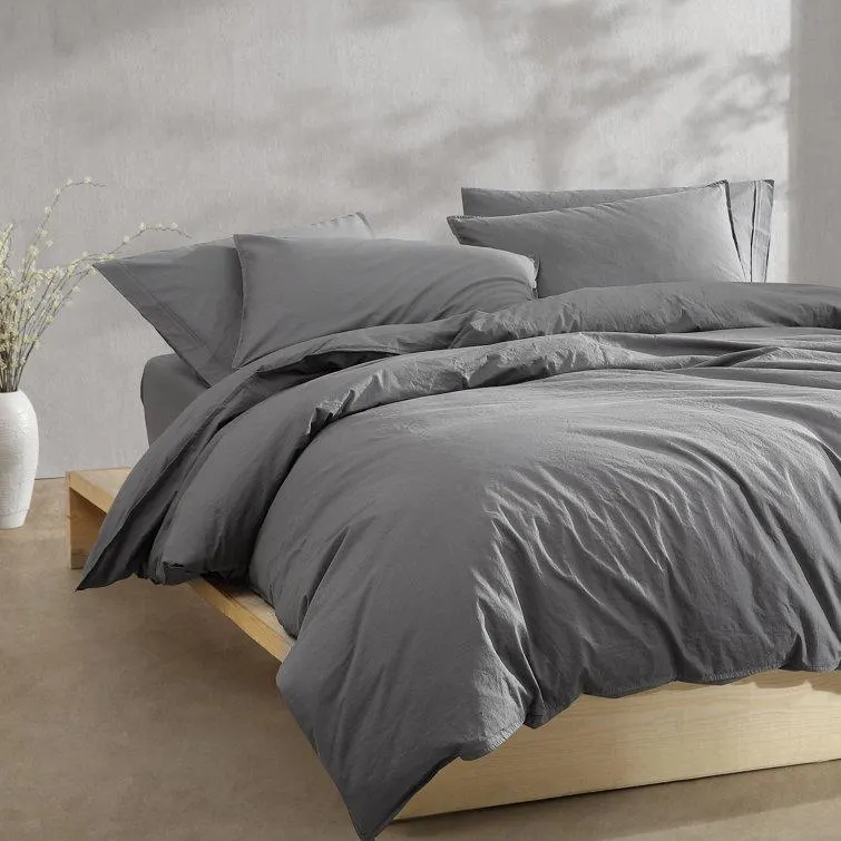 Calvin Klein Washed Percale Solid Cotton Reversible 3 Piece Comforter Set