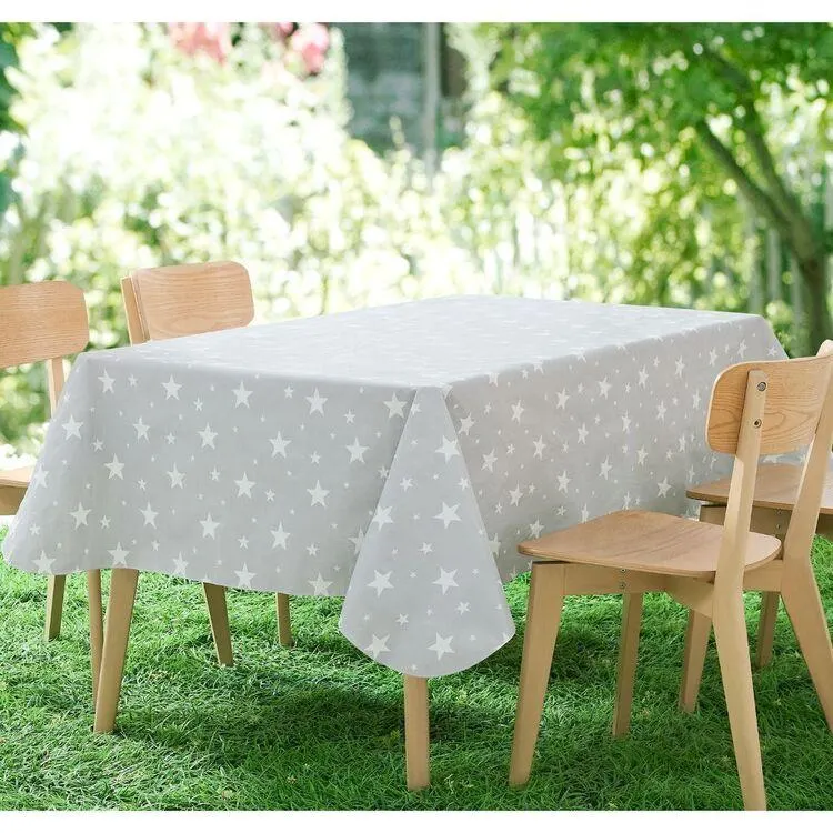 Jolly & Joy Stars Flannel Tablecloth Silver