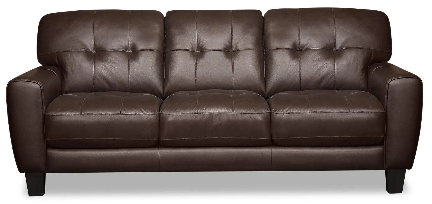 Curt 85" Brown Genuine Leather Sofa with Button Tufting