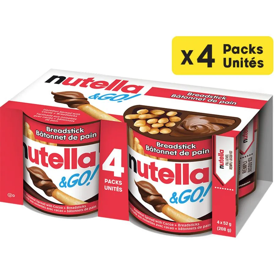 and Go! Hazelnut And Cocoa Spread With Breadsticks, Snack Packs,, Perfect Bulk Snacks for Kids, Pack of 4