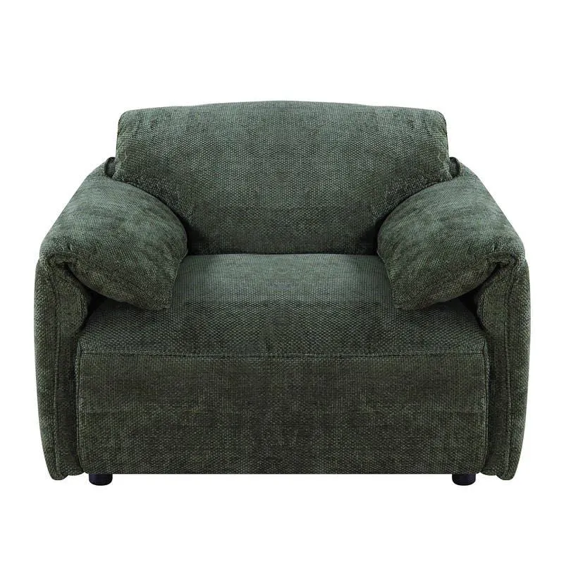 Fauteuil en velours texturé avec plumes - vert foncé