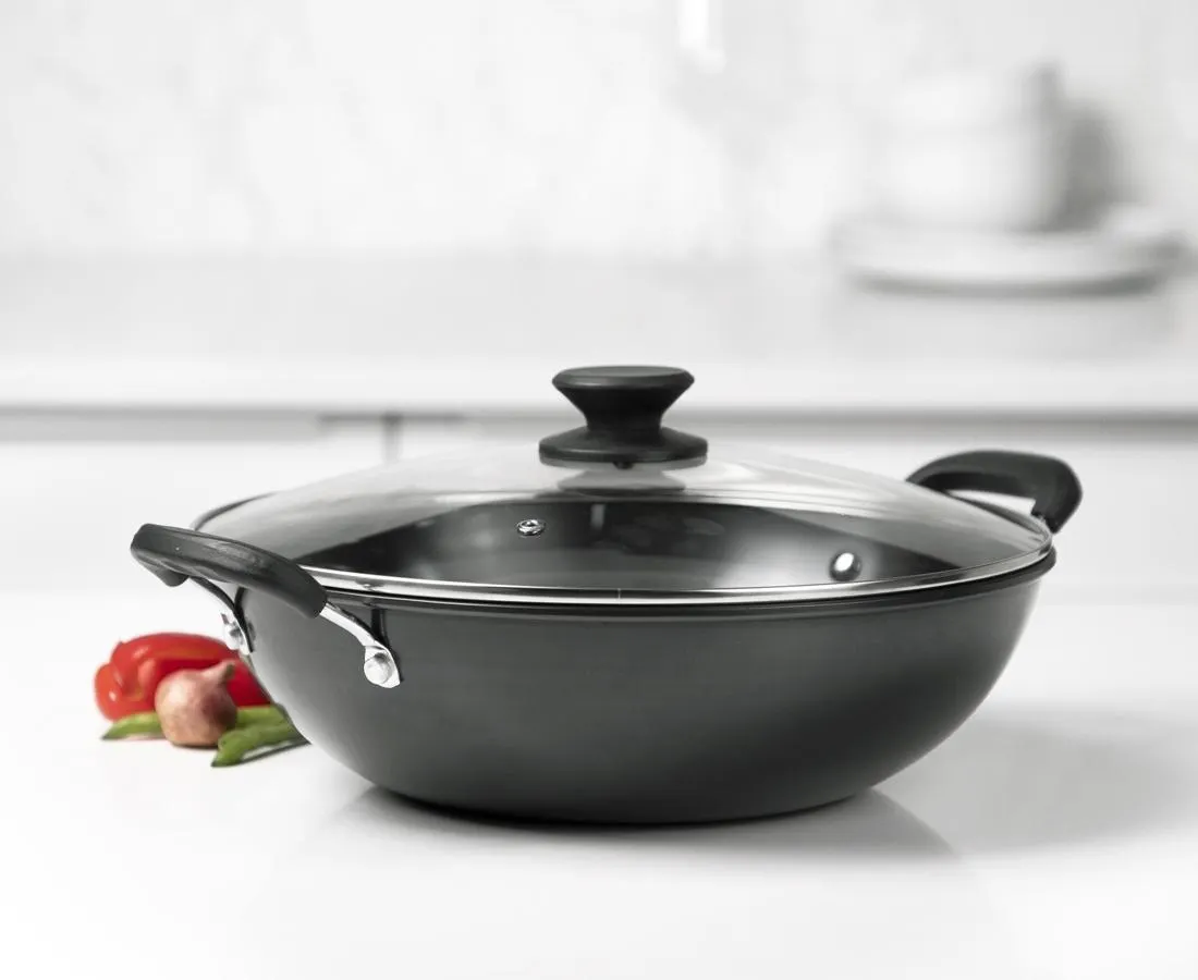 Meiwei Carbon Steel Wok with Lid, 32 cm