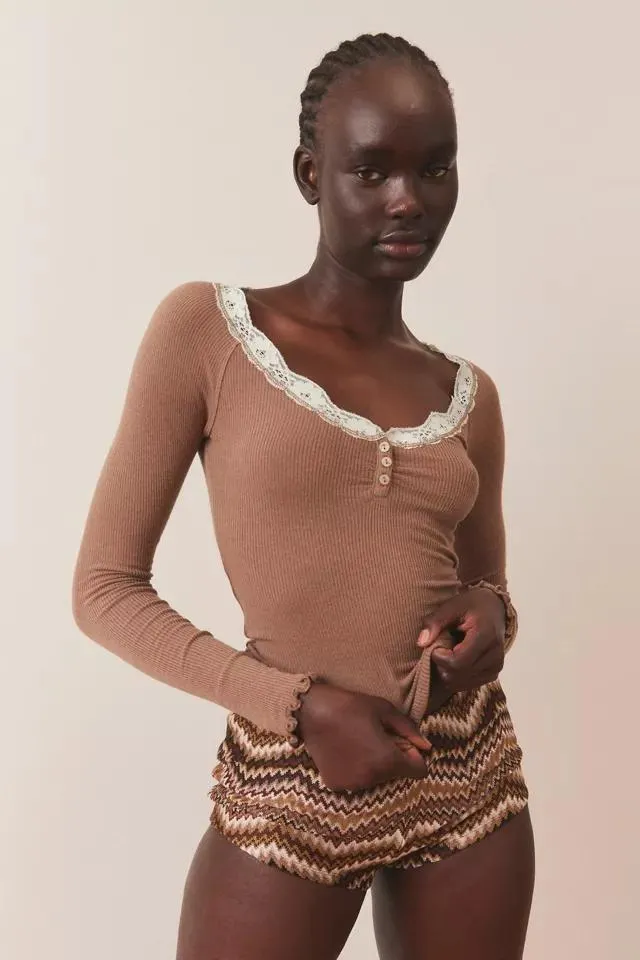 Out From Under Diana Layering Lace-Trim Henley Top