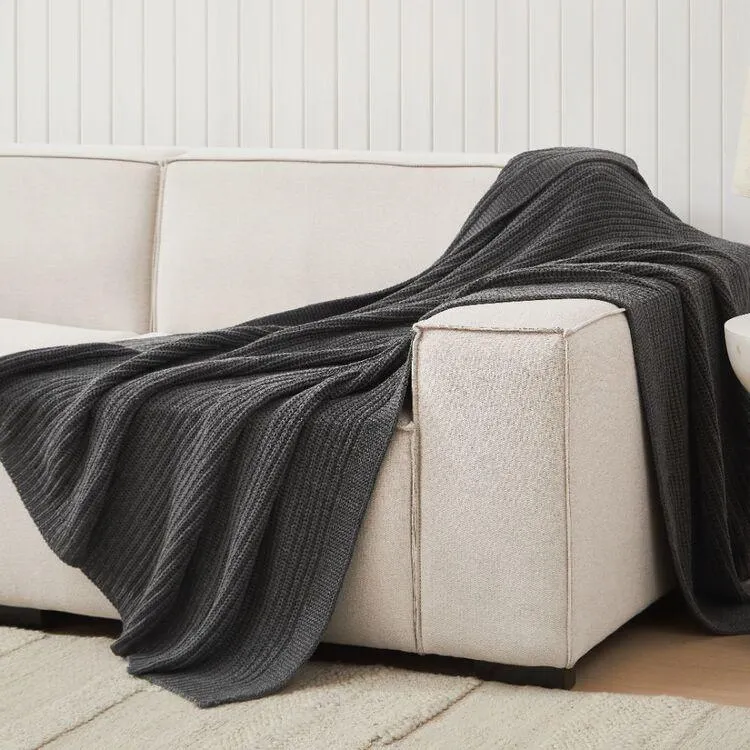 KOO Marley Knit Throw Blanket Charcoal 130 x 180 cm
